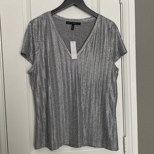 White House Black Market Metallic V-Neck Tee NWT